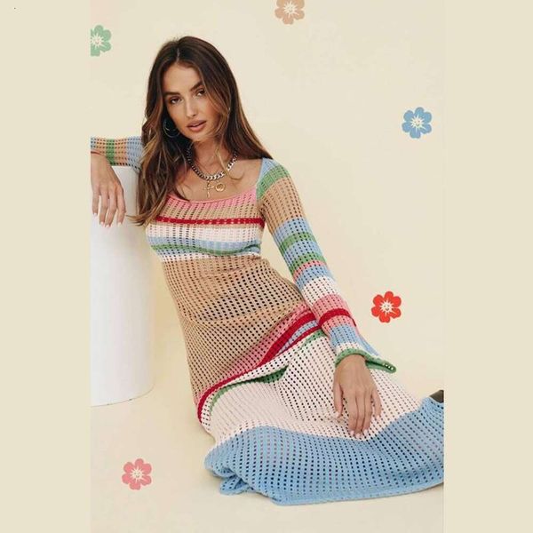 stripe color match knitted hollow dress autumn and winter beach casual long for women, Black;gray
stripe color match knitted hollow dress autumn and winter beach casual long for women, Black;gray