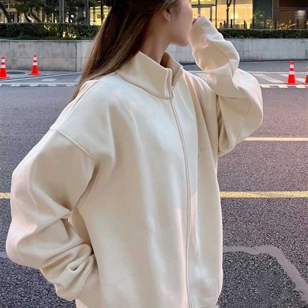 dear of god double thread esential flocked zipper stand up collar casual men's and women's jacket coat, Black;brown
dear of god double thread esential flocked zipper stand up collar casual men's and women's jacket coat, Black;brown