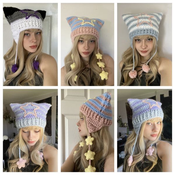 beanie/skull caps y2k trend harajuku beanie hat little devil striped women knitted cat ear punk cap fashion designer winter warmer bonnet go, Blue;gray
beanie/skull caps y2k trend harajuku beanie hat little devil striped women knitted cat ear punk cap fashion designer winter warmer bonnet go, Blue;gray