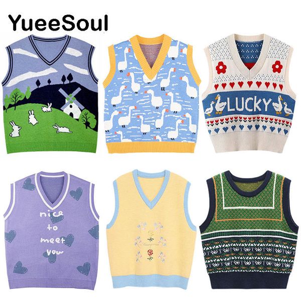 women's vests japan style cute women sweater vest printed sleeveless loose outerwear knitted waistcoat vintage y2k autumn pullovers 23, Black;white
women's vests japan style cute women sweater vest printed sleeveless loose outerwear knitted waistcoat vintage y2k autumn pullovers 23, Black;white
