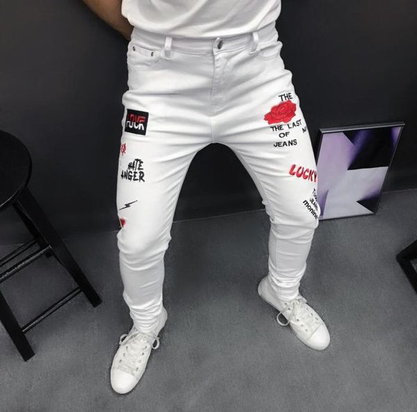 men039s jeans white men stretch slim fit letter funny denim pants 2021 party casual street fashion rose embroidery for3180279, Blue
men039s jeans white men stretch slim fit letter funny denim pants 2021 party casual street fashion rose embroidery for3180279, Blue