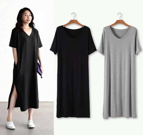 2021 summer new modal long skirt short sleeve loose split vneck pocket fat mm large slim dress5079084, White
2021 summer new modal long skirt short sleeve loose split vneck pocket fat mm large slim dress5079084, White
