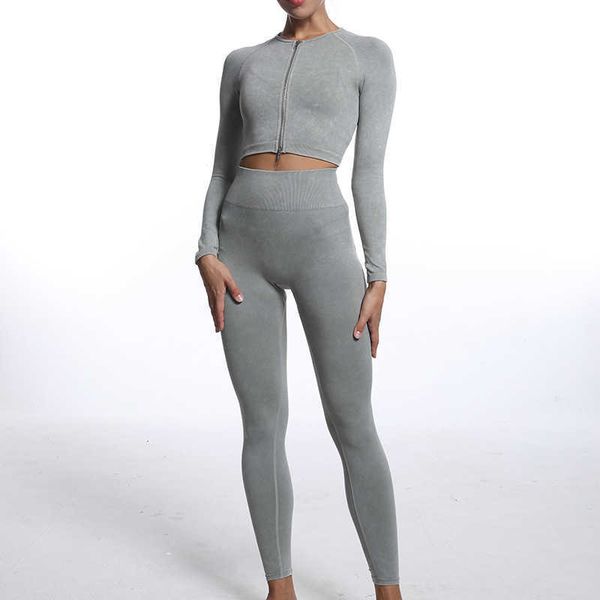 autumn and winter new seamless sand washing body-building zipper long sleeve sports tight running yoga pants set
autumn and winter new seamless sand washing body-building zipper long sleeve sports tight running yoga pants set