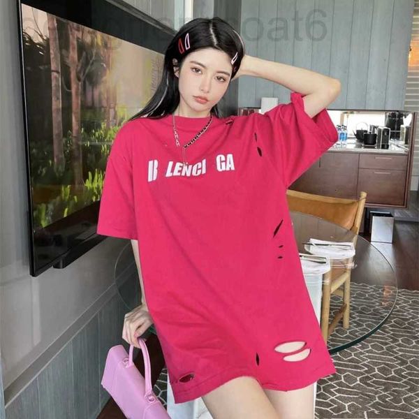 women's t-shirt designer the correct version of the summer new b family internet red with same burst letter print, worn and torn holes,, White
women's t-shirt designer the correct version of the summer new b family internet red with same burst letter print, worn and torn holes,, White