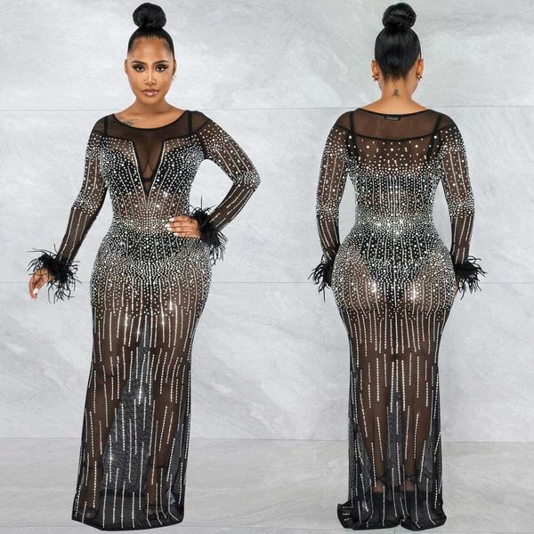 fashion nightclub party drilling womens clothing mesh perspective long sleeved dress for women, Black;gray
fashion nightclub party drilling womens clothing mesh perspective long sleeved dress for women, Black;gray