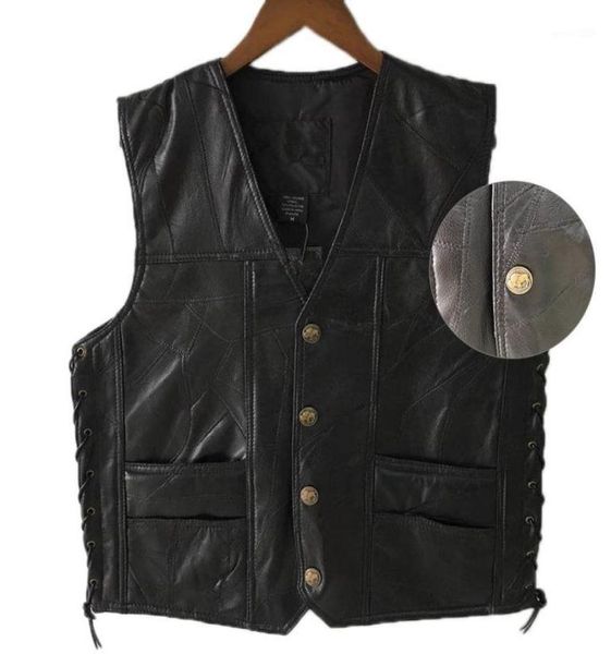 men039s vests black leather motorcycle vest for men genuine punk biker lace button autumn sleeveless jacket men15408342, Black;white
men039s vests black leather motorcycle vest for men genuine punk biker lace button autumn sleeveless jacket men15408342, Black;white