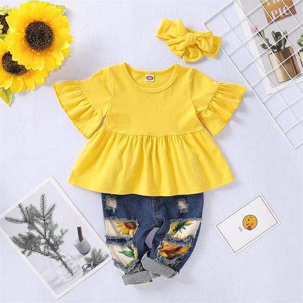 kids floral clothing sets solid colors ruffle denim pants infant toddle baby casual shirts whit headband 3 pcs suits, White
kids floral clothing sets solid colors ruffle denim pants infant toddle baby casual shirts whit headband 3 pcs suits, White