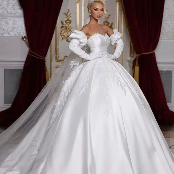 romantic sweetheart neck long sleeves a-line satin wedding dress delicate embroidery beading princess bridal gown robe de mariage, White
romantic sweetheart neck long sleeves a-line satin wedding dress delicate embroidery beading princess bridal gown robe de mariage, White
