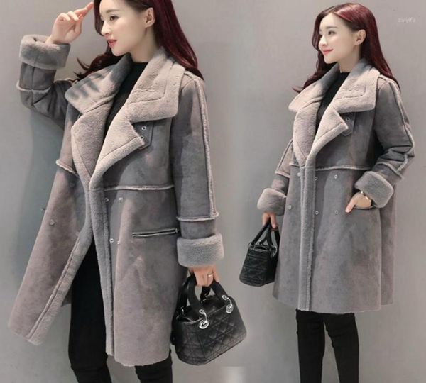 women039s leather faux whole2021 winter women lambs wool outerwear female long thick shearling coats double breasted sue9764864, Black