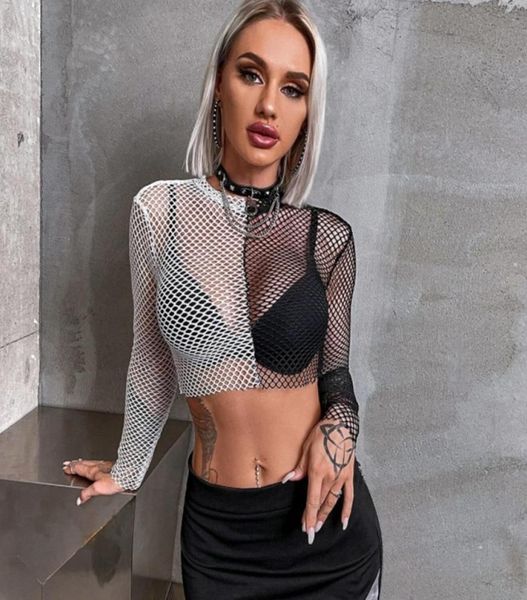 women039s tshirt tees fishnet matching color long sleeve round neck see through the street style 606912, White
women039s tshirt tees fishnet matching color long sleeve round neck see through the street style 606912, White