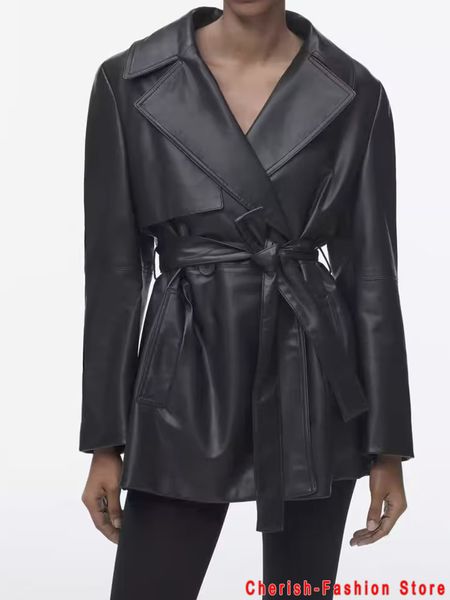 womens jackets women fashion with belt faux leather trench coat vintage long sleeve black pockets female outerwear chic overcoat 230808, Black;brown
womens jackets women fashion with belt faux leather trench coat vintage long sleeve black pockets female outerwear chic overcoat 230808, Black;brown