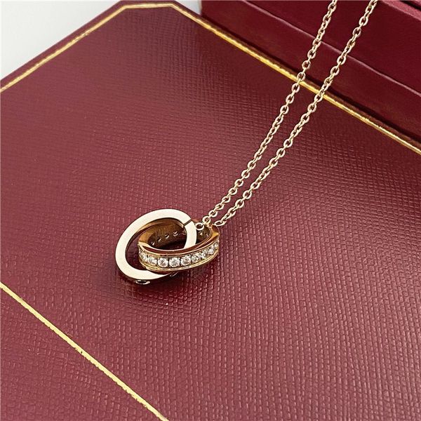 fashion classic luxury brand 18k gold stainless steel pendant necklace double ring couple ladies pendant necklaces designer jewelry for fest, Silver
fashion classic luxury brand 18k gold stainless steel pendant necklace double ring couple ladies pendant necklaces designer jewelry for fest, Silver