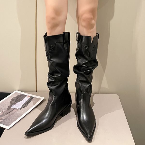 boots fashion pleated thick heels boot autumn pointed toe pu leather mid calf woman gothic slip on designer shoes 230807, Black
boots fashion pleated thick heels boot autumn pointed toe pu leather mid calf woman gothic slip on designer shoes 230807, Black
