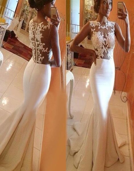 white mermaid prom dresses jewel neck with lace appliqued bodice zipper back with spandex court train formal gowns evening dr5186065, Black
white mermaid prom dresses jewel neck with lace appliqued bodice zipper back with spandex court train formal gowns evening dr5186065, Black