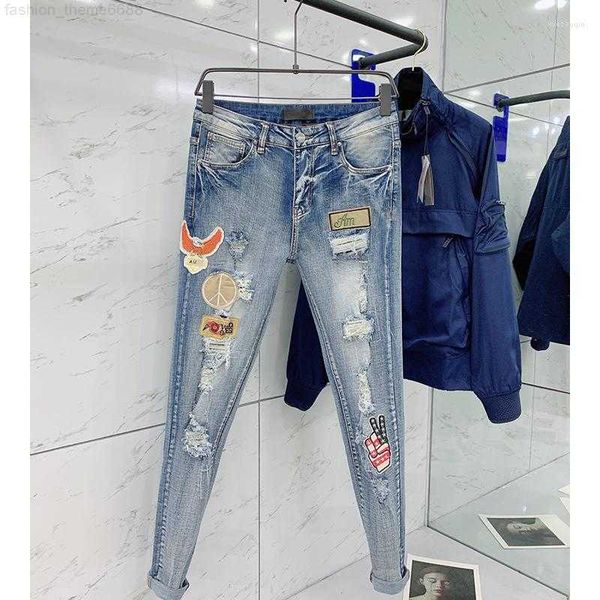 men's jeans am streewear light blue patckwork designe denim pants casual trend slim fit trousers
men's jeans am streewear light blue patckwork designe denim pants casual trend slim fit trousers