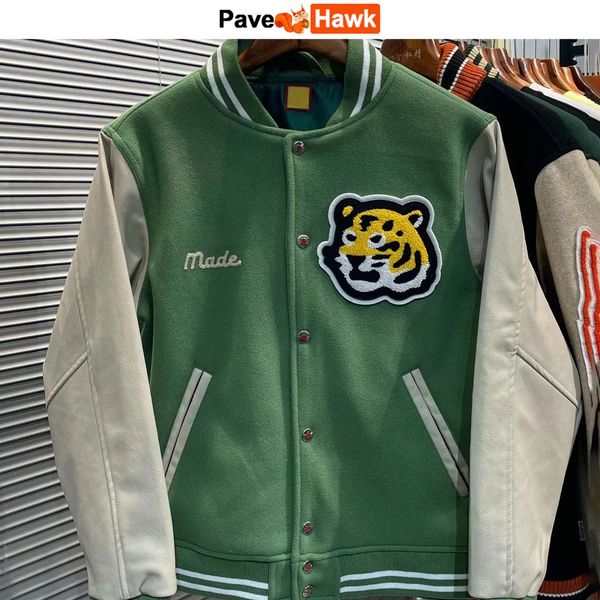 men's jackets mens hip-hop baseball jacket patchwork tiger burger embroidery women coat bomber pu sleeve outwear spring autumn street 2, Black;brown
men's jackets mens hip-hop baseball jacket patchwork tiger burger embroidery women coat bomber pu sleeve outwear spring autumn street 2, Black;brown