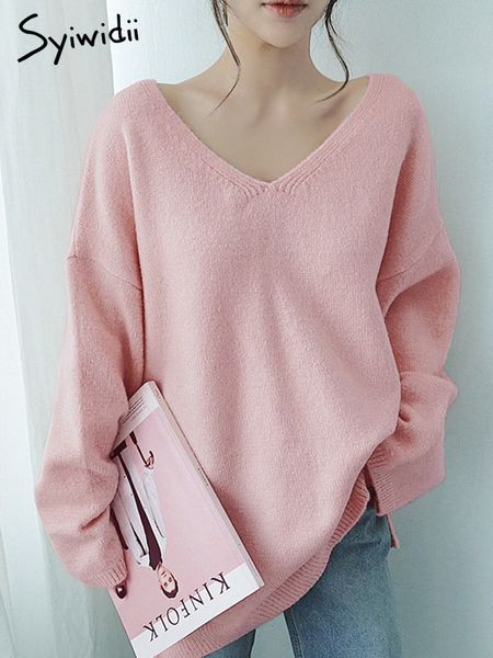 women's sweaters syiwidii sweaters women autumn winter korean fashion pullovers v neck long sleeve knitted oversize jumpers pink black, White;black
women's sweaters syiwidii sweaters women autumn winter korean fashion pullovers v neck long sleeve knitted oversize jumpers pink black, White;black