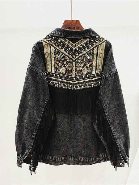 womens jackets spring autumn embroidered tassel denim coat korean vintage ethnic style loose jacket women 230808, Black;brown
womens jackets spring autumn embroidered tassel denim coat korean vintage ethnic style loose jacket women 230808, Black;brown