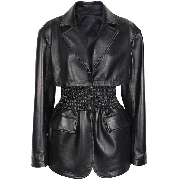 womens leather faux yoloagain flap pockets elastic waist genuine jacket women autumn black slim ladies streetwear 230808
womens leather faux yoloagain flap pockets elastic waist genuine jacket women autumn black slim ladies streetwear 230808