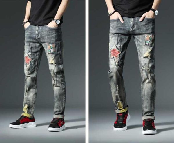 fashion vintage men jeans slim fit embroidery patch designer ripped jeans men hip hop pants streetwear biker5535018, Blue
fashion vintage men jeans slim fit embroidery patch designer ripped jeans men hip hop pants streetwear biker5535018, Blue