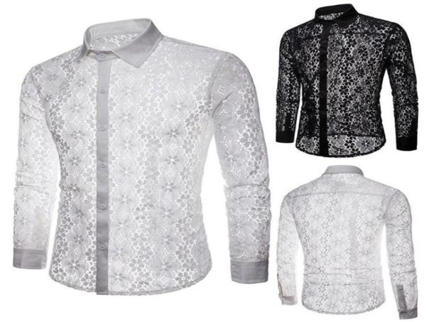 men long sleeve solid color lace see through clubwear buttons down shirt men039s casual shirts5009775, White;black
men long sleeve solid color lace see through clubwear buttons down shirt men039s casual shirts5009775, White;black