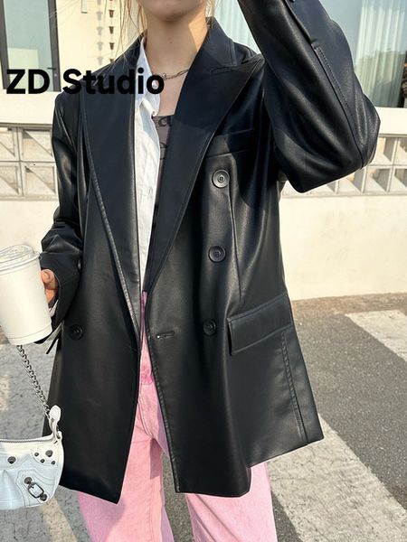 women's suits blazers zd studio women black pu leather size casual blazer lapel long sleeve loose fit jacket spring autumn 2023 230807, White;black
women's suits blazers zd studio women black pu leather size casual blazer lapel long sleeve loose fit jacket spring autumn 2023 230807, White;black