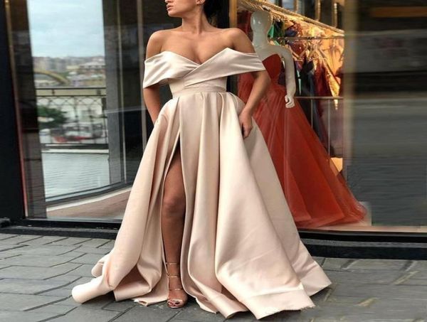 new champagne off shoulder satin a line prom dresses long v neck ruched high side split long formal dress evening wear party 7670714, Black
new champagne off shoulder satin a line prom dresses long v neck ruched high side split long formal dress evening wear party 7670714, Black