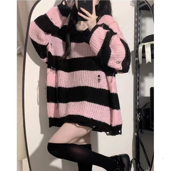 women's sweaters deeptown y2k pink striped sweater women korean fashion pullover kpop knitwear vintage oversized knitted female jumper, White;black
women's sweaters deeptown y2k pink striped sweater women korean fashion pullover kpop knitwear vintage oversized knitted female jumper, White;black