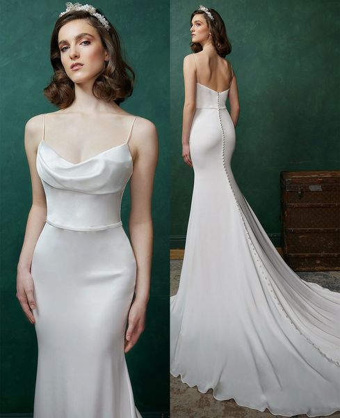 elegant long cowl neck crepe wedding dresses spaghetti straps mermaid pleats sweep train ivory vestidos de novia abendkleider bridal gowns f, White
elegant long cowl neck crepe wedding dresses spaghetti straps mermaid pleats sweep train ivory vestidos de novia abendkleider bridal gowns f, White