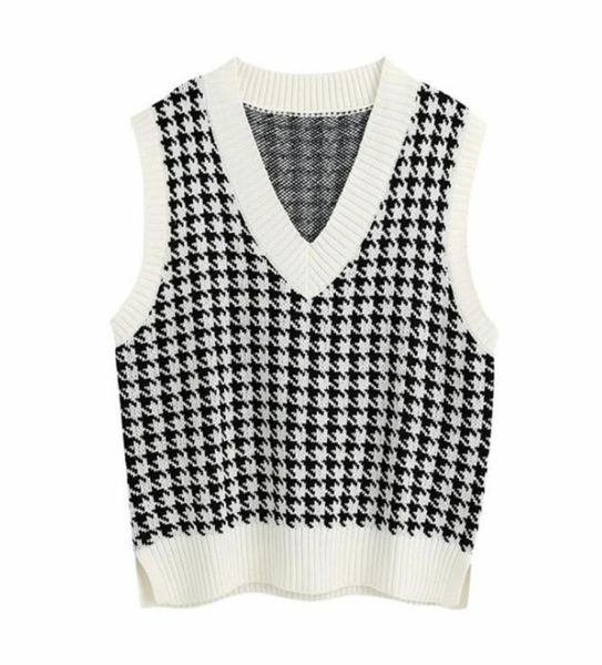 fashion oversized houndstooth knitted vest sweater for women girls vintage sleeveless side vents female waistcoat chic 2675294, White;black
fashion oversized houndstooth knitted vest sweater for women girls vintage sleeveless side vents female waistcoat chic 2675294, White;black