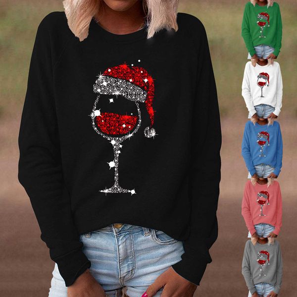 no brand name women's hat red wine cup pattern printed round neck long sleeve sweater, Black
no brand name women's hat red wine cup pattern printed round neck long sleeve sweater, Black