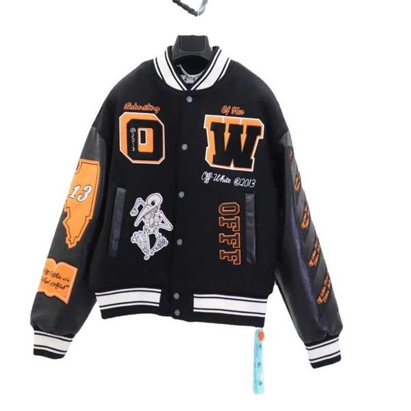 designer jacket new ow skull decal wool tweed splicing leather sleeve heavy industry embroidery jacket batch, Black;brown
designer jacket new ow skull decal wool tweed splicing leather sleeve heavy industry embroidery jacket batch, Black;brown