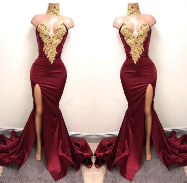 new design 2k19 burgundy prom dresses with gold lace appliqued mermaid front split dresses long party evening wear gowns3264063, Black
new design 2k19 burgundy prom dresses with gold lace appliqued mermaid front split dresses long party evening wear gowns3264063, Black