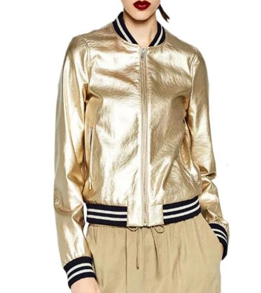 new metal textured women baseball golden silver bright pu faux leather bomber jacket windbreaker outerwear leren jas dames1827794064, Black;brown
new metal textured women baseball golden silver bright pu faux leather bomber jacket windbreaker outerwear leren jas dames1827794064, Black;brown
