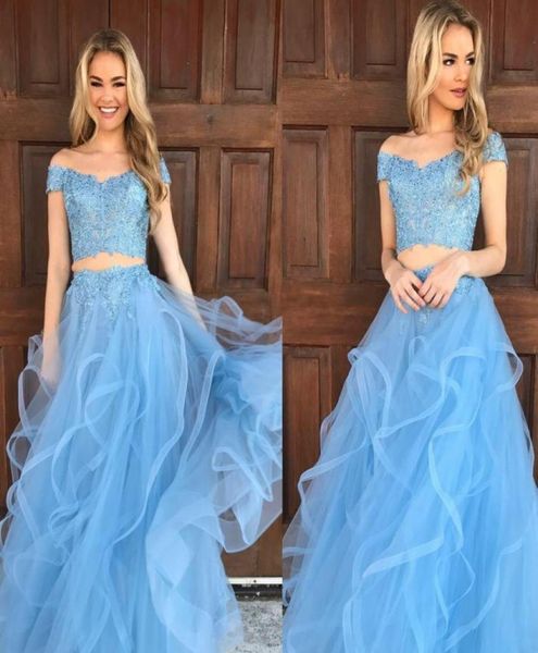 light sky blue two piece long prom dresses lace off the shoulder tulle ruffles a line formal evening party gowns5367368, Black
light sky blue two piece long prom dresses lace off the shoulder tulle ruffles a line formal evening party gowns5367368, Black