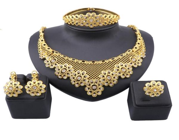 luxury yellow gold color flower crystal jewelry set for women necklace bangle earrings ring wedding bridal jeweljry sets2787902, Black
luxury yellow gold color flower crystal jewelry set for women necklace bangle earrings ring wedding bridal jeweljry sets2787902, Black