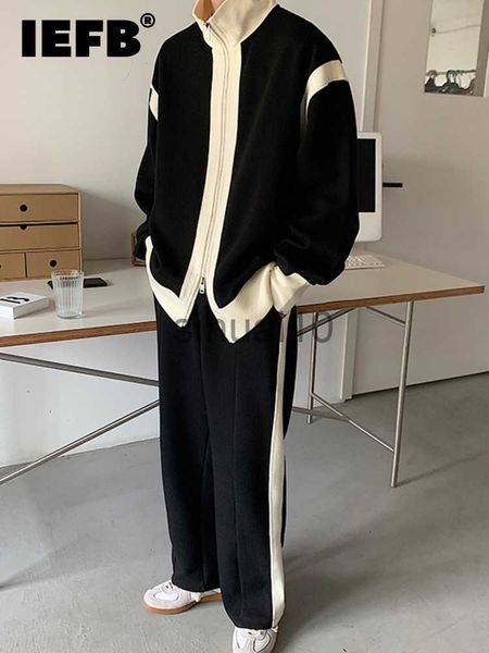men's sweaters iefb double zipper color contrast splicing men jacket sweater sports suit two piece 2023 casual korean fashion male sets, White;black
men's sweaters iefb double zipper color contrast splicing men jacket sweater sports suit two piece 2023 casual korean fashion male sets, White;black