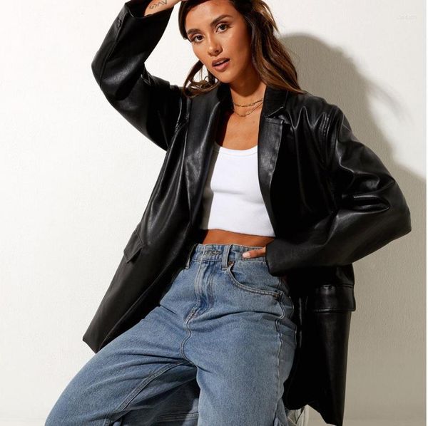 women039s leather pu blazer jacket women long sleeve turn down collar casual autumn winter office lady streetwear brown green4337201, Black 
women039s leather pu blazer jacket women long sleeve turn down collar casual autumn winter office lady streetwear brown green4337201, Black