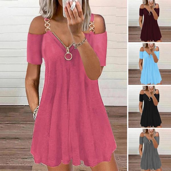 urban dresses plus size zipper v-neck short sleeve metal shoulder strap pleated hem a-line mini dress women casual cold shoulder swing dress, White;black
urban dresses plus size zipper v-neck short sleeve metal shoulder strap pleated hem a-line mini dress women casual cold shoulder swing dress, White;black