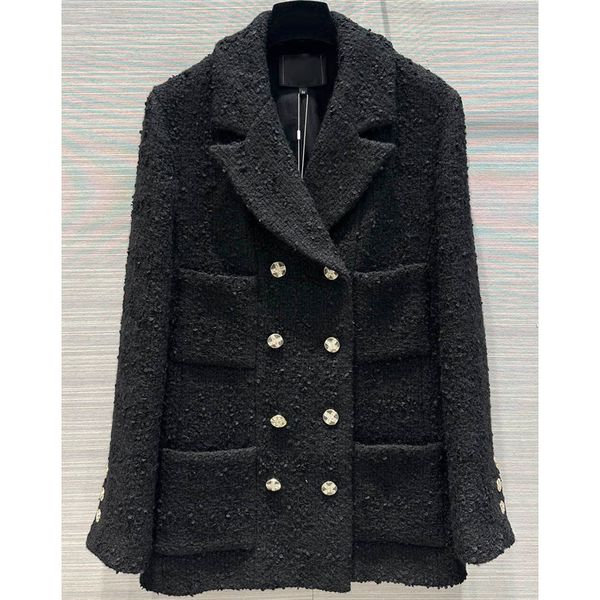 8.8 fashion notched collar double breasted long sleeve black tweed women's jacket, Black;brown
8.8 fashion notched collar double breasted long sleeve black tweed women's jacket, Black;brown