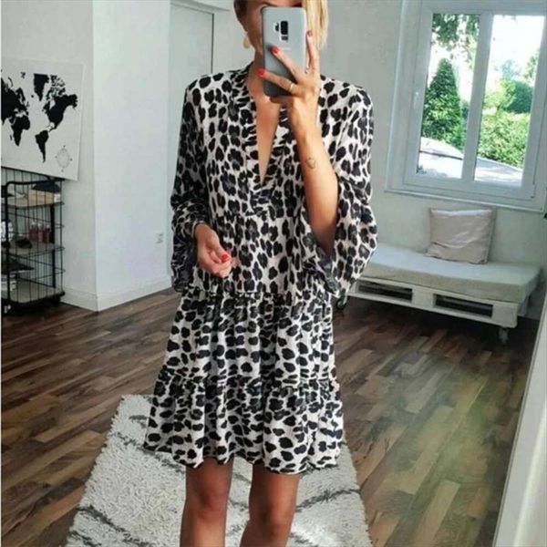 spring and summer womens animal print dress long sleeve v neck casual resort short, Black;gray
spring and summer womens animal print dress long sleeve v neck casual resort short, Black;gray