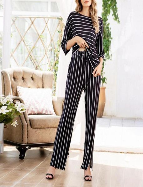 women casual twopiece sets 2020 autumn spring ladies 34 sleeves long pants elegant oneck striped leisure suit pus size19884953, Gray
women casual twopiece sets 2020 autumn spring ladies 34 sleeves long pants elegant oneck striped leisure suit pus size19884953, Gray