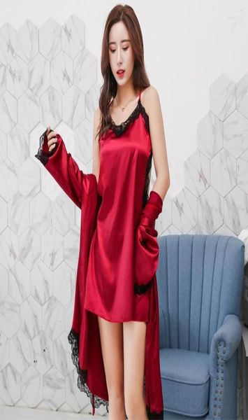 women039s sleepwear 2pcs summer nighty bathrobe sets casual womens silk satin nightgown cami backless nightdress intimate 4199207, Black;red
women039s sleepwear 2pcs summer nighty bathrobe sets casual womens silk satin nightgown cami backless nightdress intimate 4199207, Black;red