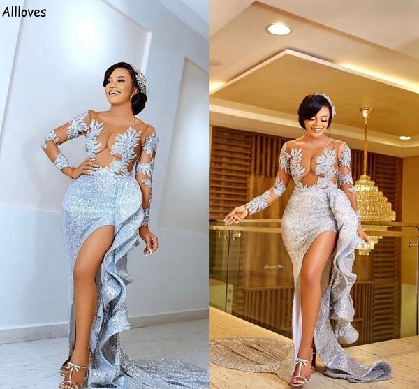 glitter silver sequined aso ebi mermaid evening dresses african girls thigh split formal party gowns lace beaded second reception engagement, Black;red
glitter silver sequined aso ebi mermaid evening dresses african girls thigh split formal party gowns lace beaded second reception engagement, Black;red