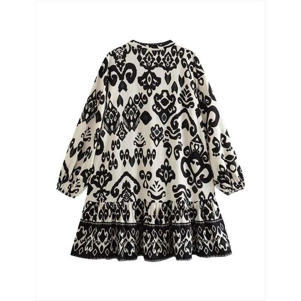 summer womens dress v neck printed long sleeved single breasted short skirt, Black;gray
summer womens dress v neck printed long sleeved single breasted short skirt, Black;gray