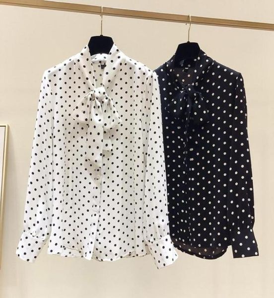 women039s blouses shirts spring elegant chiffon dot bow work shirt ol lady long sleeve casual basic blouse blusa8397515, White