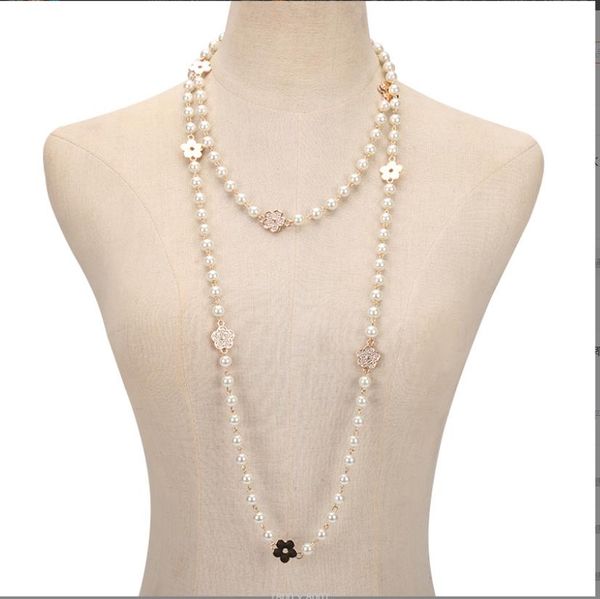 pendant necklaces new pearl necklace plum blossom double layer circled sweater chain long fashion european and american handmade accessories, Silver
pendant necklaces new pearl necklace plum blossom double layer circled sweater chain long fashion european and american handmade accessories, Silver