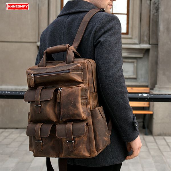 school bags crazy horse leather men's backpack 156 inch lapshoulder bag male large capacity outdoor travel backpacks retro 230807
school bags crazy horse leather men's backpack 156 inch lapshoulder bag male large capacity outdoor travel backpacks retro 230807