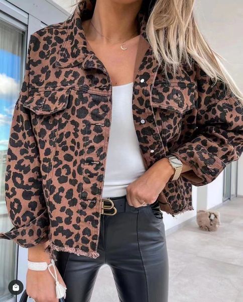 womens jackets fashion jacket leopard print coats autumn washable old printed ragged edge denim lady short coat 230808, Black;brown
womens jackets fashion jacket leopard print coats autumn washable old printed ragged edge denim lady short coat 230808, Black;brown