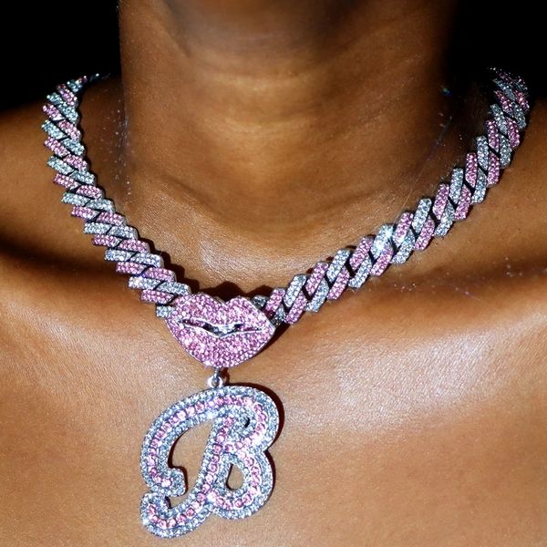 pendant necklaces hip hop pink mouth letter iced out cuban link chain necklace for women bling initial necklaces birthday gift jewelry 23080, Silver
pendant necklaces hip hop pink mouth letter iced out cuban link chain necklace for women bling initial necklaces birthday gift jewelry 23080, Silver